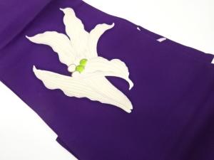 塩瀬金駒刺繍銀彩百合模様名古屋帯